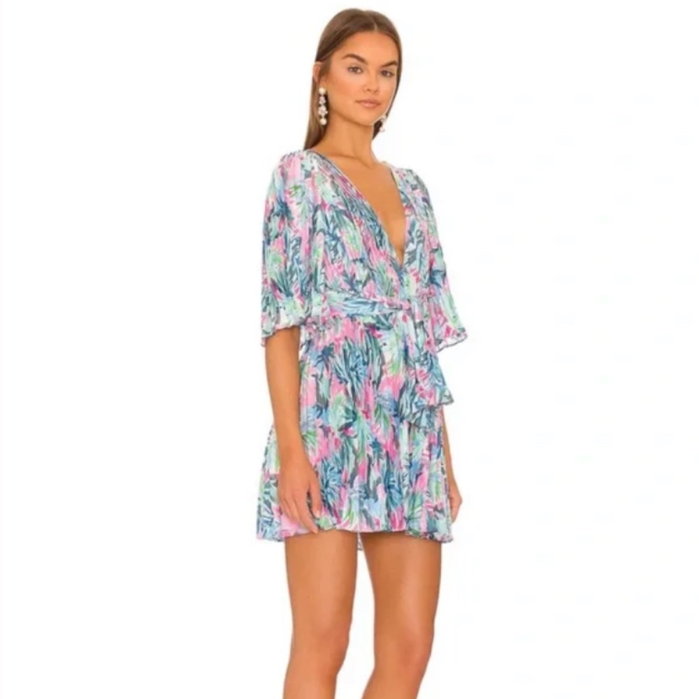 SAYLOR -  ‘Byrd’ Miami Pleat Floral Flutter Sleeve Mini Dress